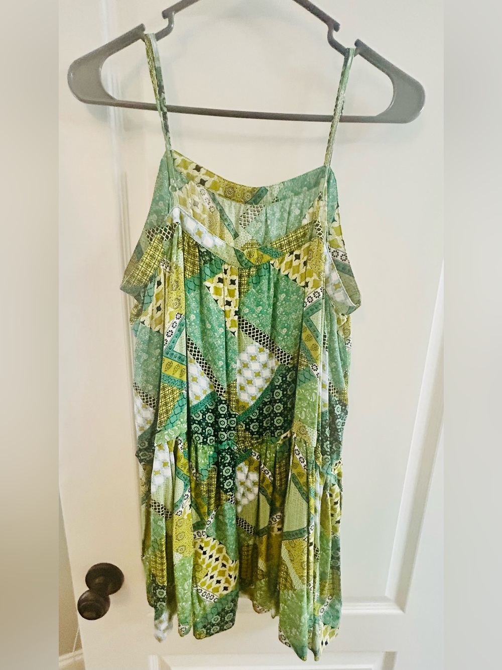 Natural Life Green Patchwork Print Spaghetti-Strap top - LRG